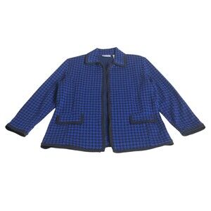 Drapers & Damons Blazer Jacket Womens Petite M Blue Black Houndstooth Plaid Open